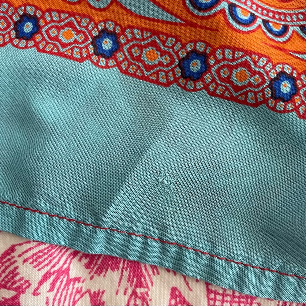 Anthropologie Red Floral Printed Spaghetti-Strap Jumpsuit with Aqua Trim - Picture 7 of 7